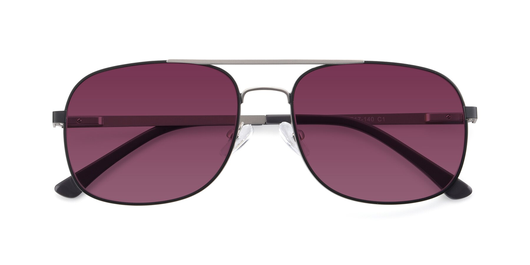 Folded Front of 9487 in Black-Silver with Wine Tinted Lenses