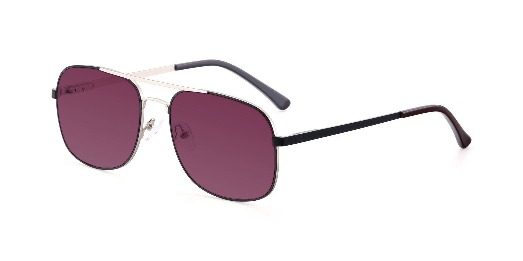 Angle of 9487 in Black-Silver with Wine Tinted Lenses