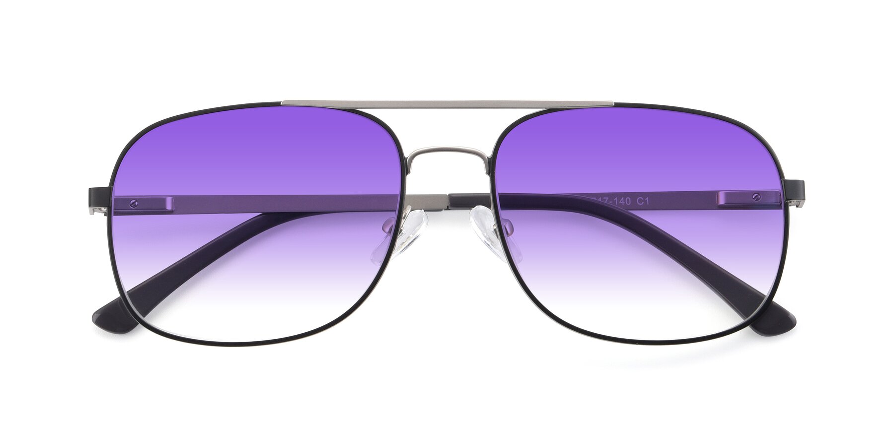 Folded Front of 9487 in Black-Silver with Purple Gradient Lenses