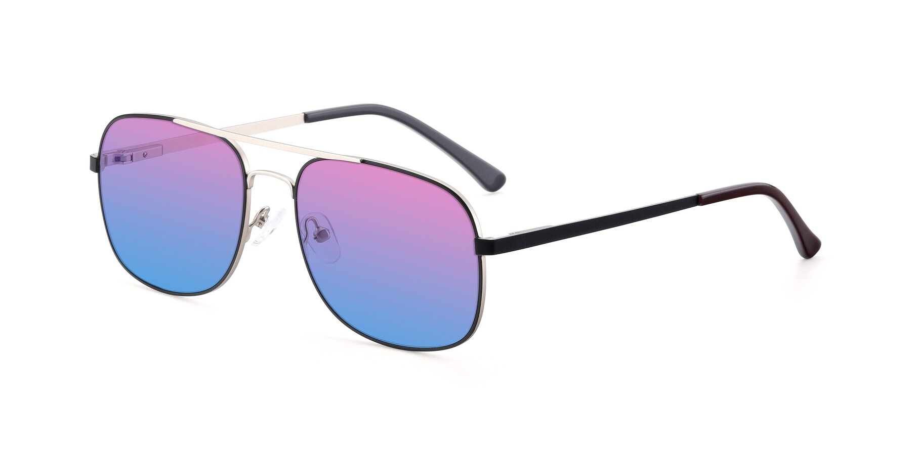 Angle of 9487 in Black-Silver with Pink / Blue Gradient Lenses