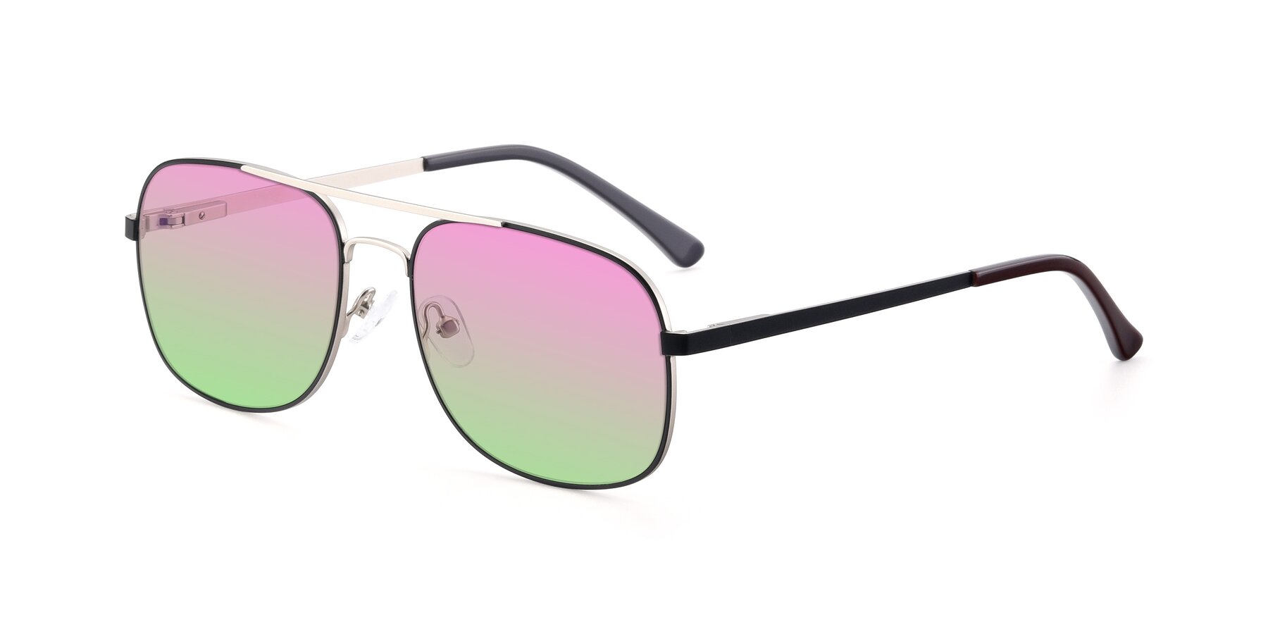 Angle of 9487 in Black-Silver with Pink / Green Gradient Lenses