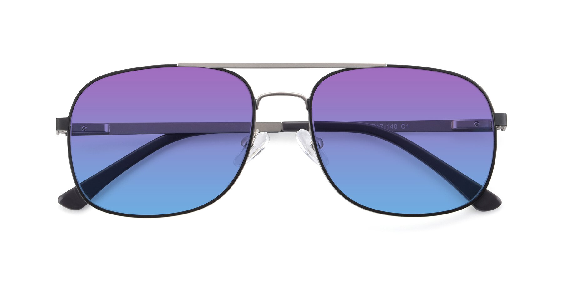Folded Front of 9487 in Black-Silver with Purple / Blue Gradient Lenses