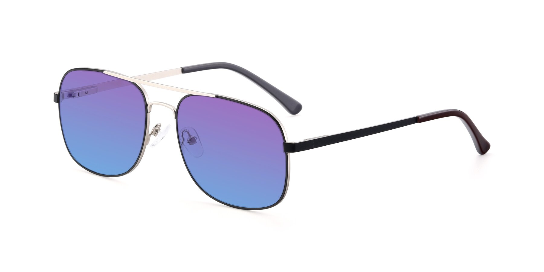 Angle of 9487 in Black-Silver with Purple / Blue Gradient Lenses