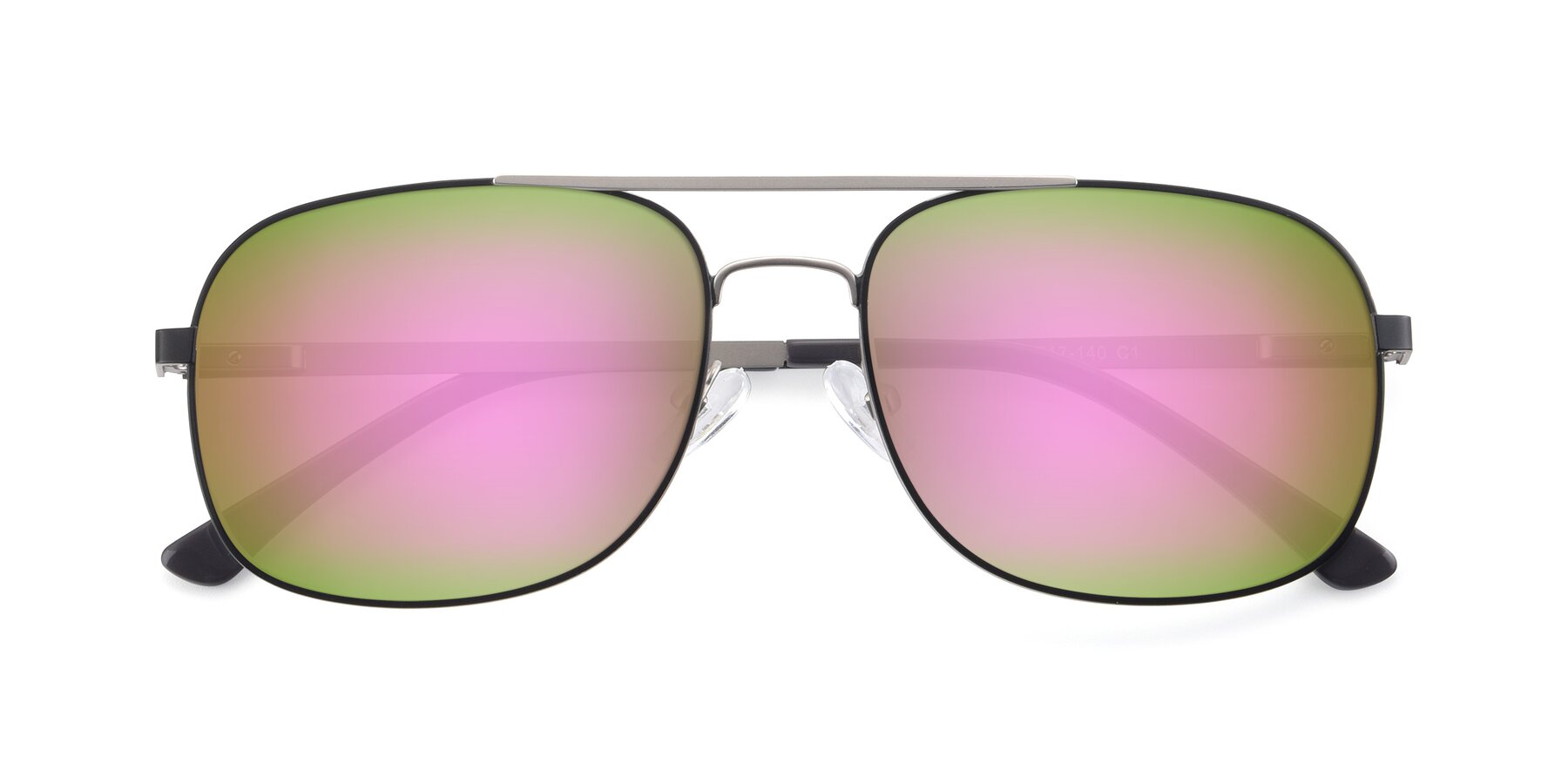 Folded Front of 9487 in Black-Silver with Pink Mirrored Lenses