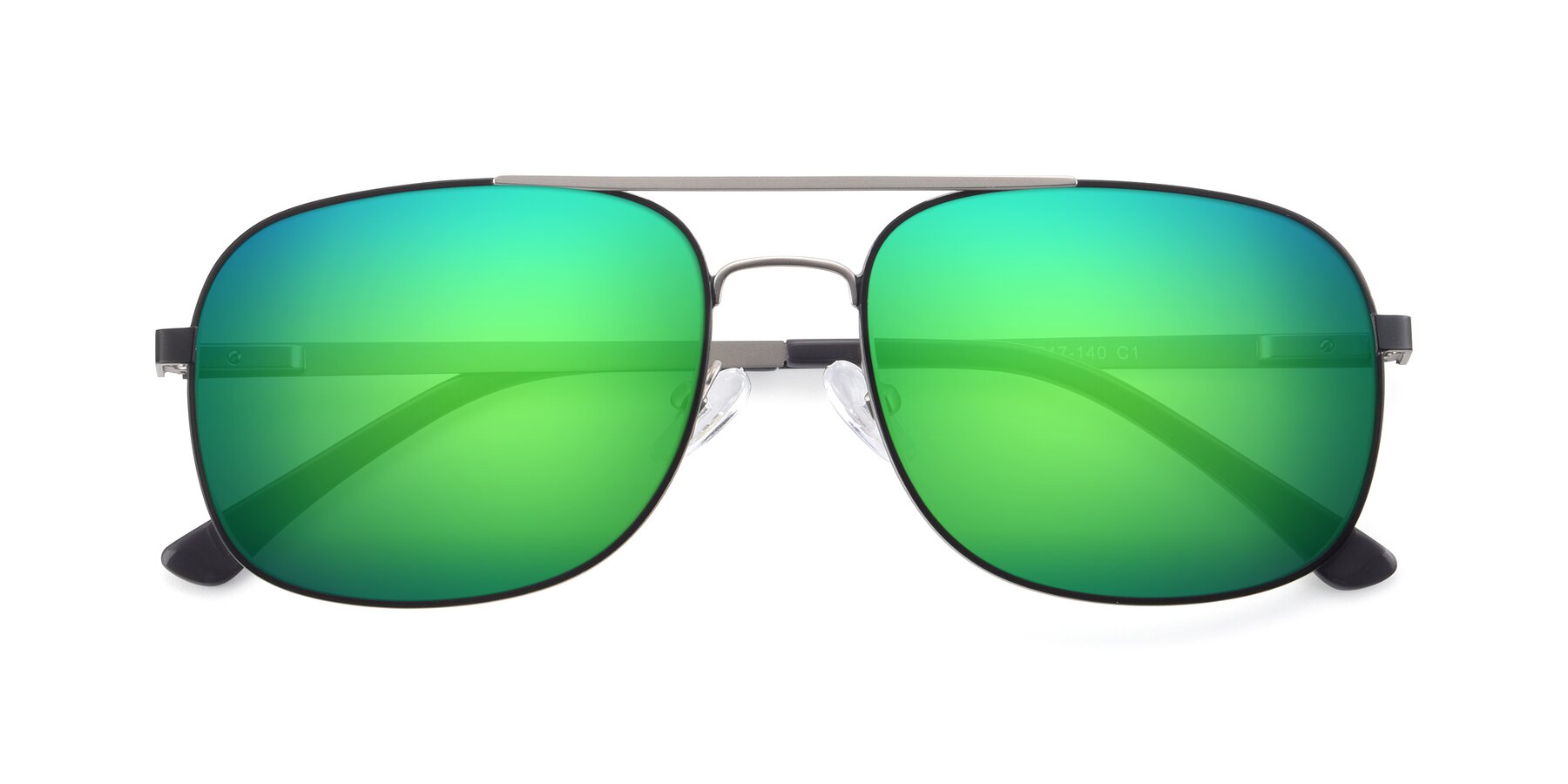 Folded Front of 9487 in Black-Silver with Green Mirrored Lenses