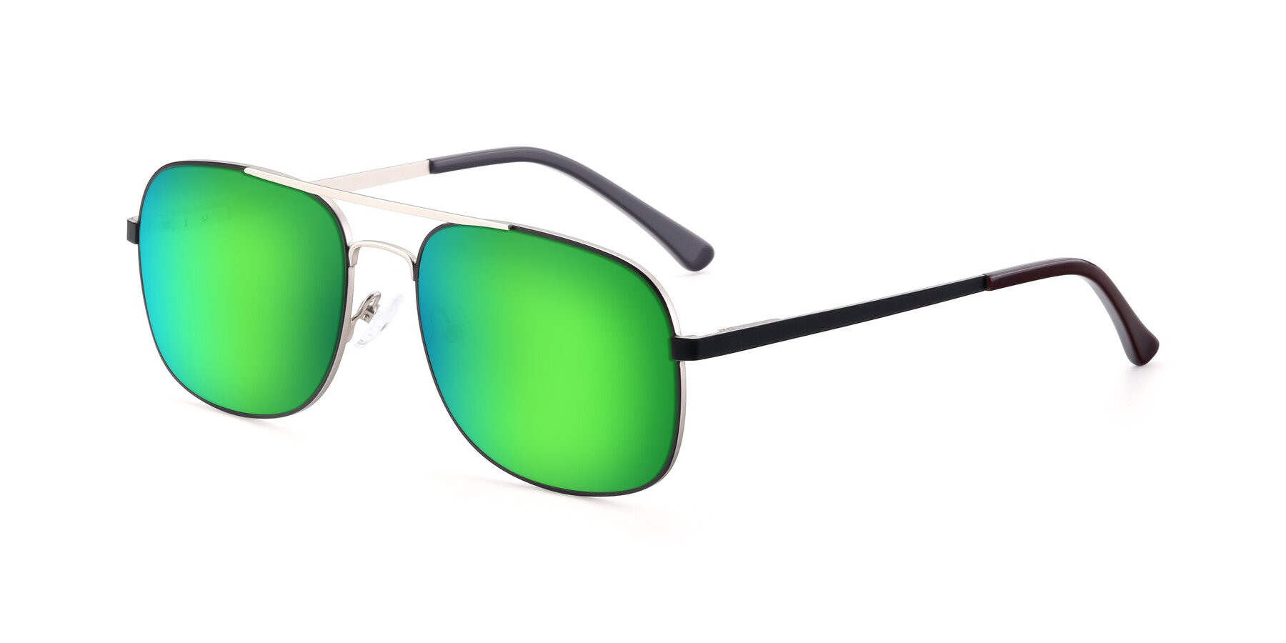 Angle of 9487 in Black-Silver with Green Mirrored Lenses