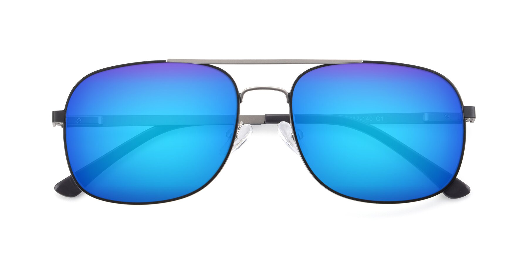 Folded Front of 9487 in Black-Silver with Blue Mirrored Lenses