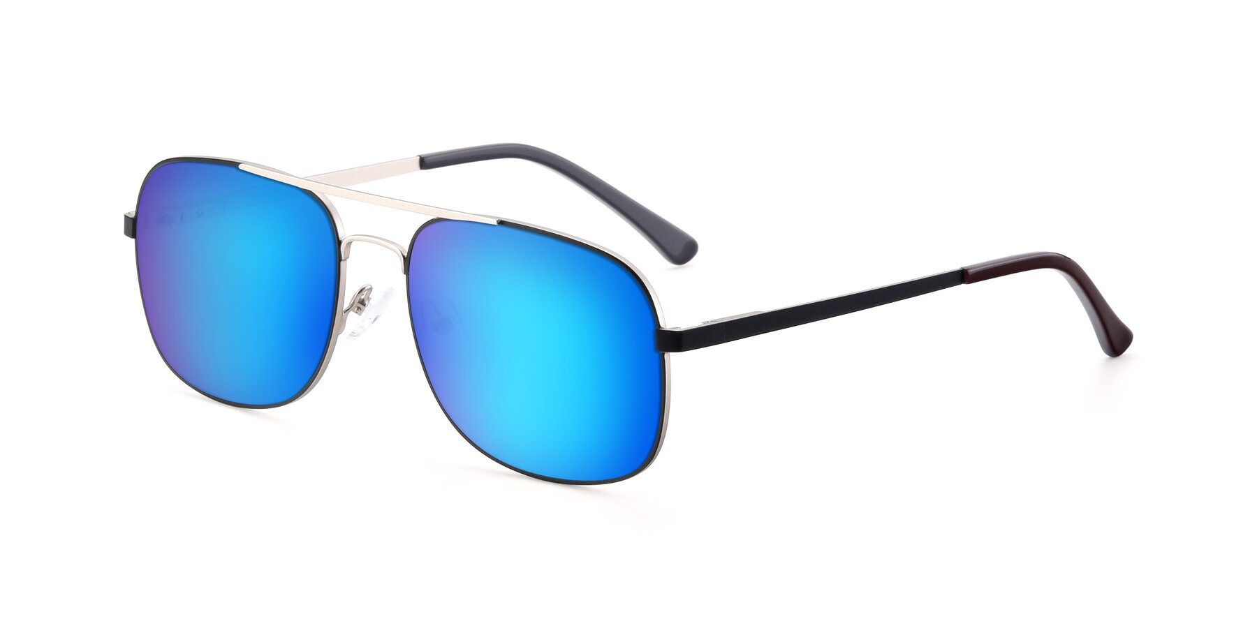 Angle of 9487 in Black-Silver with Blue Mirrored Lenses