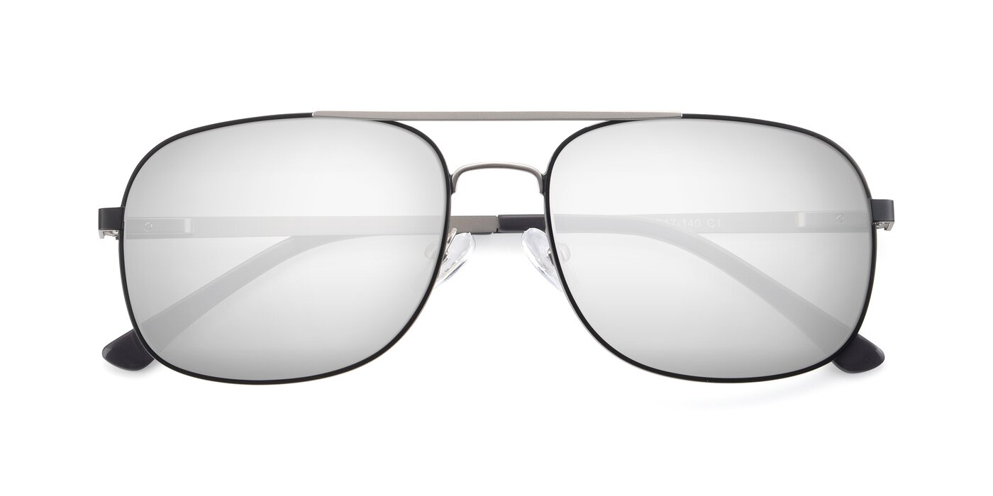 9487 - Black / Silver Flash Mirrored Sunglasses