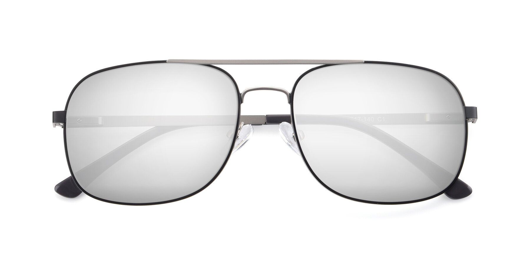 Folded Front of 9487 in Black-Silver with Silver Mirrored Lenses