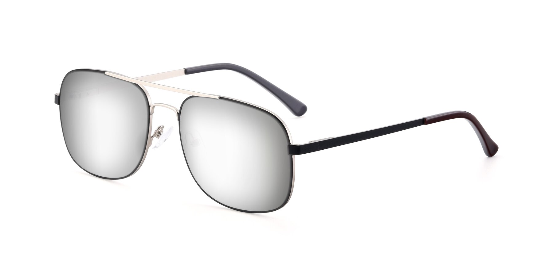 Angle of 9487 in Black-Silver with Silver Mirrored Lenses