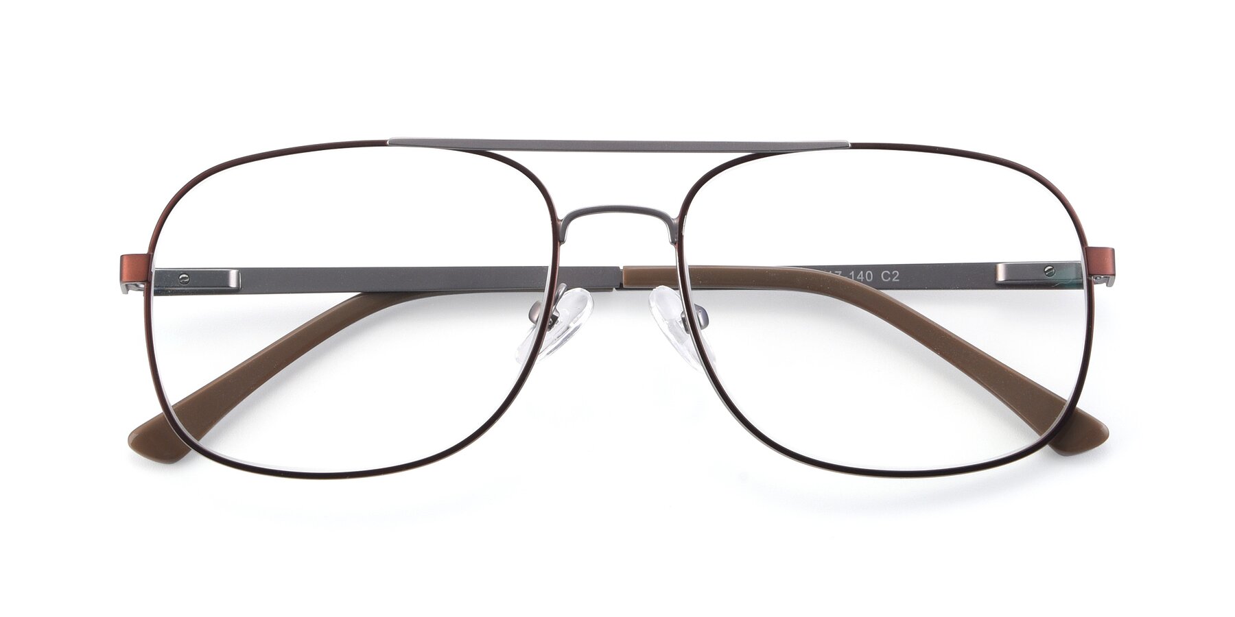 Folded Front of 9487 in Brown-Silver with Clear Eyeglass Lenses