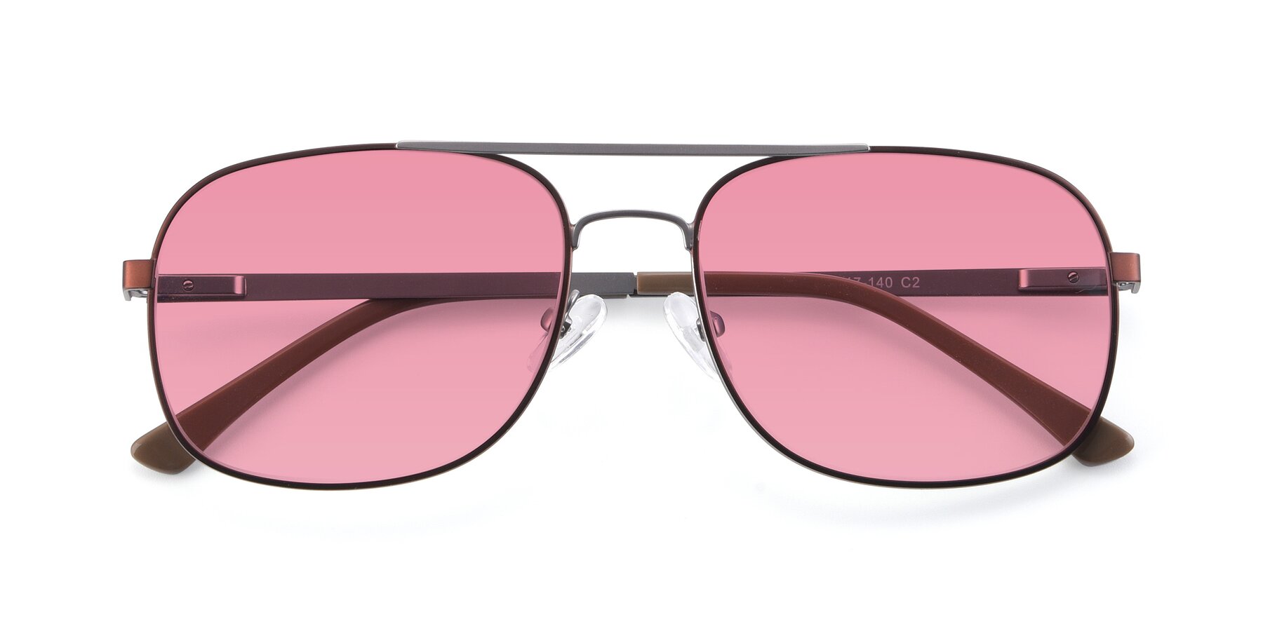 Folded Front of 9487 in Brown-Silver with Pink Tinted Lenses