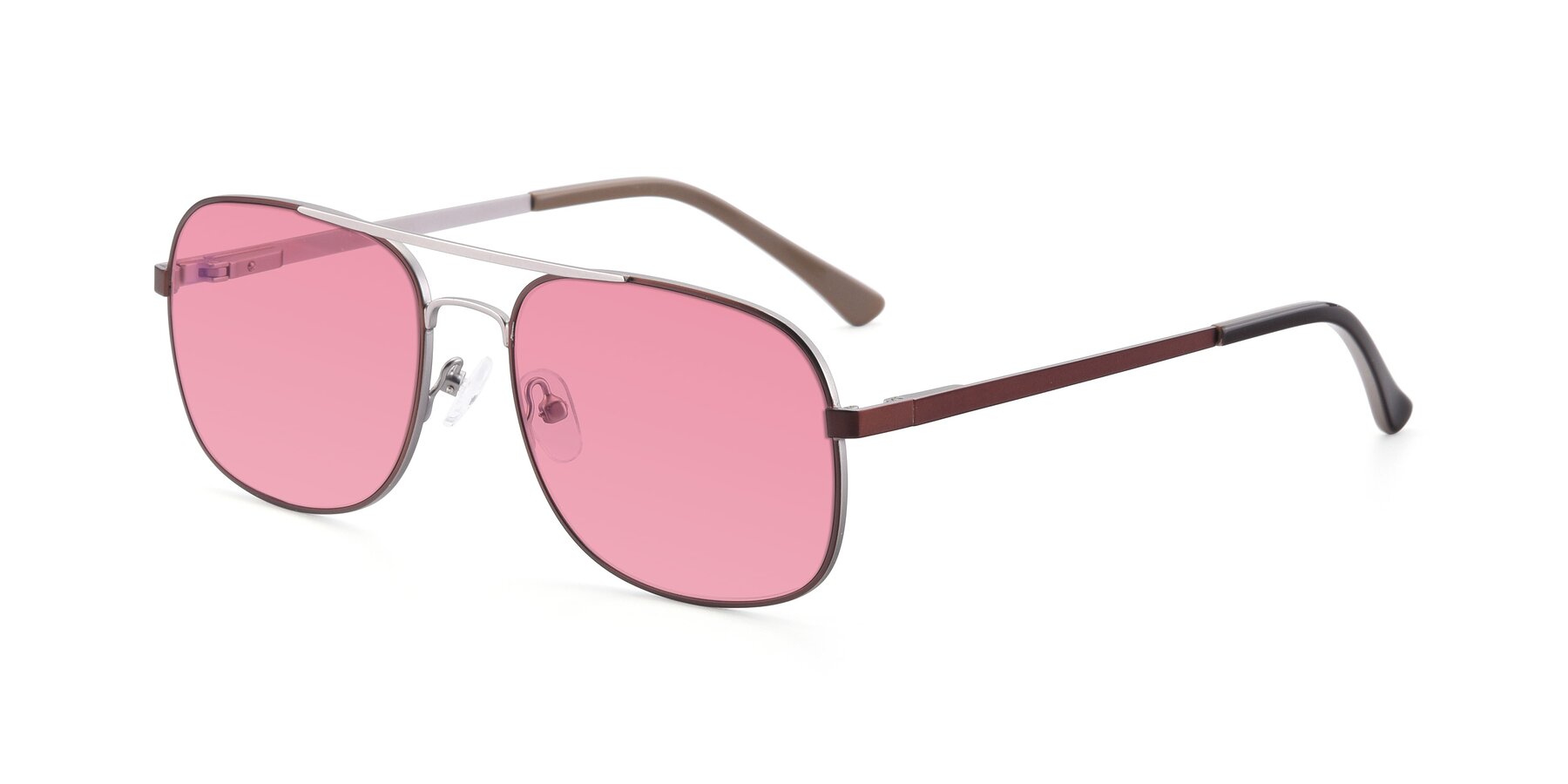 Angle of 9487 in Brown-Silver with Pink Tinted Lenses