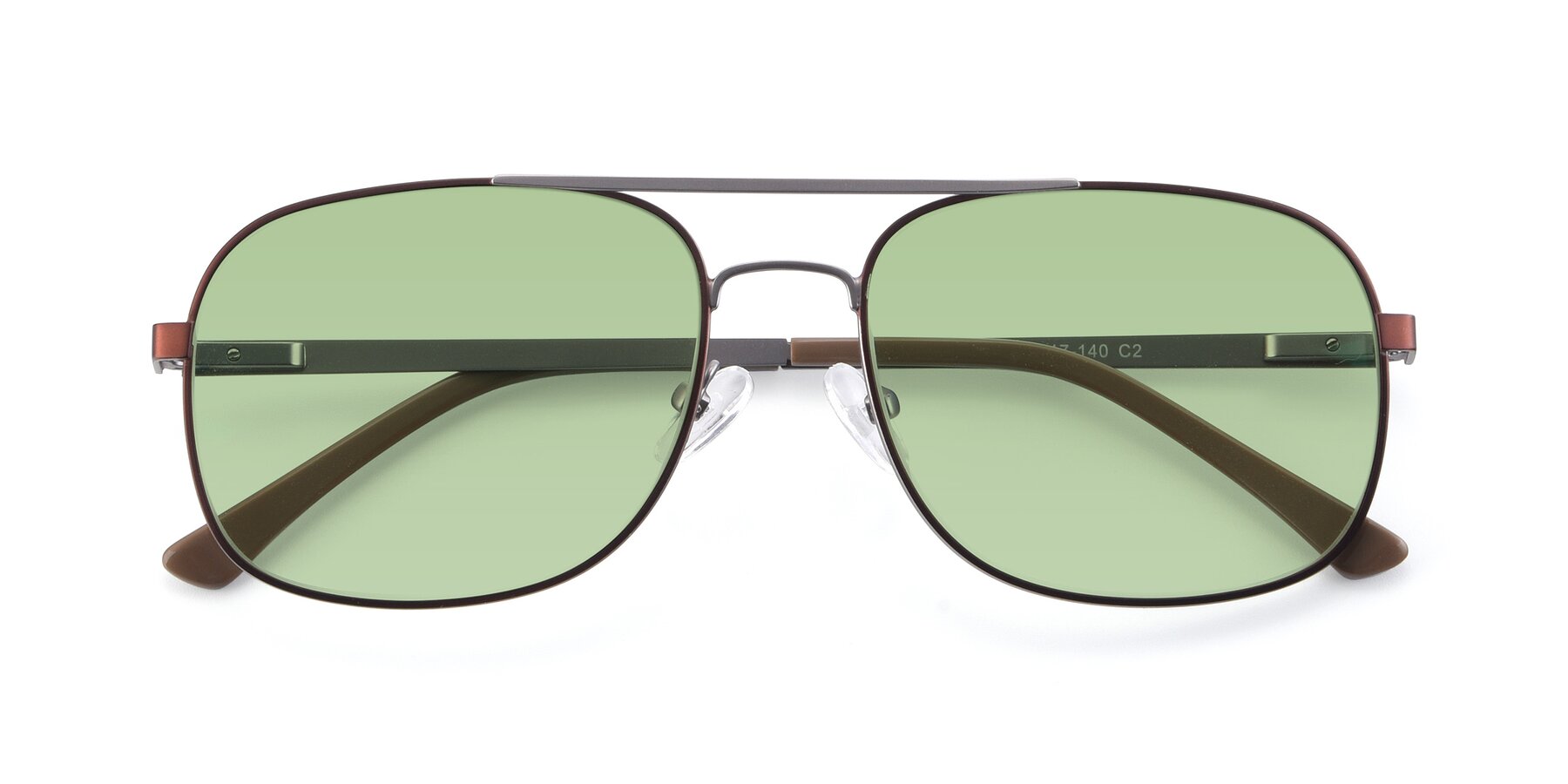 Folded Front of 9487 in Brown-Silver with Medium Green Tinted Lenses