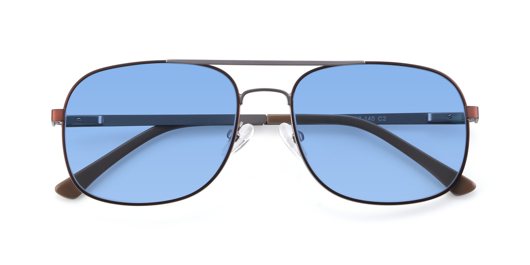 Folded Front of 9487 in Brown-Silver with Medium Blue Tinted Lenses