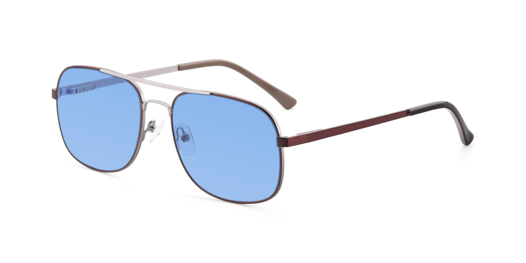 Angle of 9487 in Brown-Silver with Medium Blue Tinted Lenses
