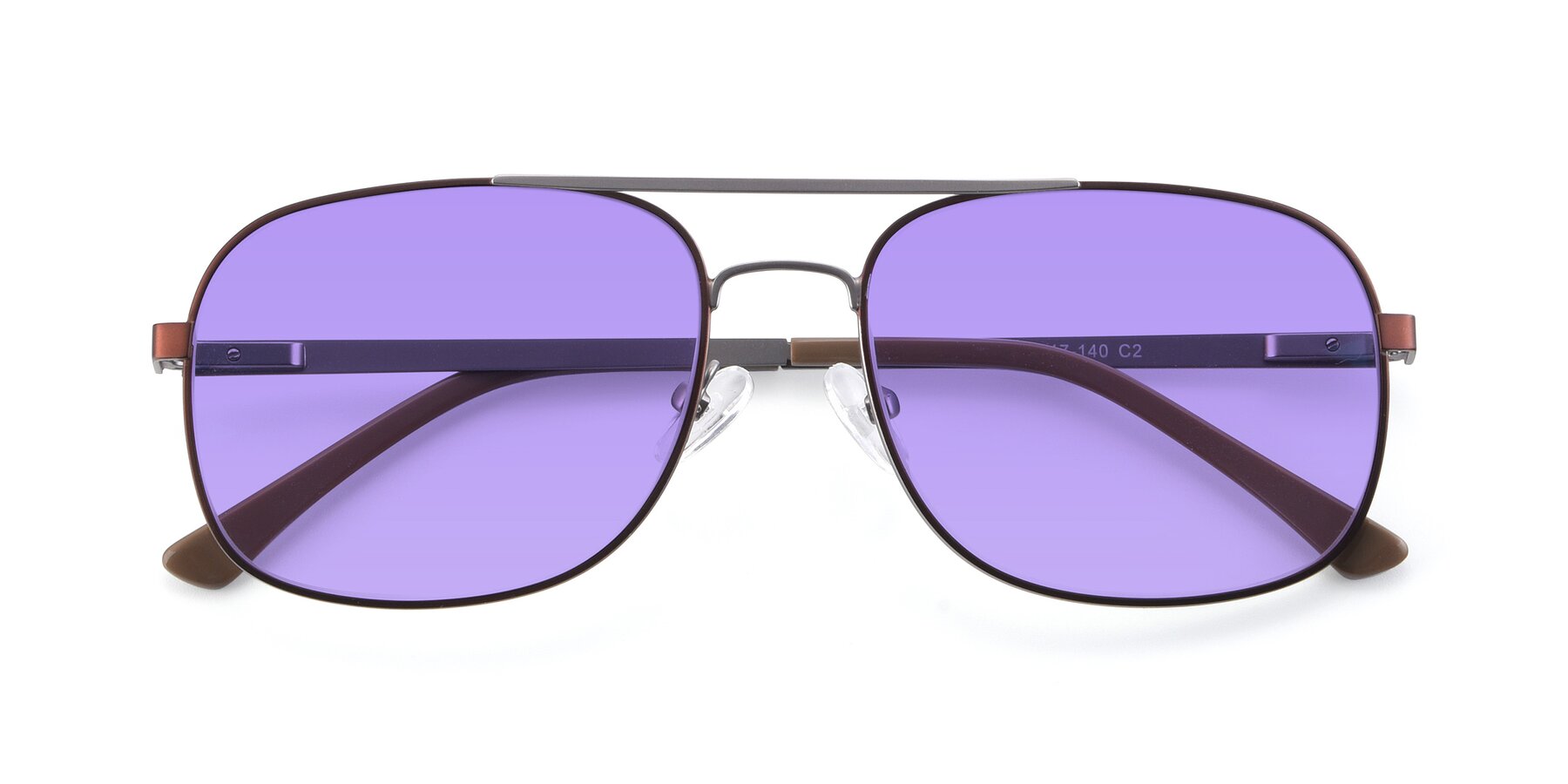 Folded Front of 9487 in Brown-Silver with Medium Purple Tinted Lenses