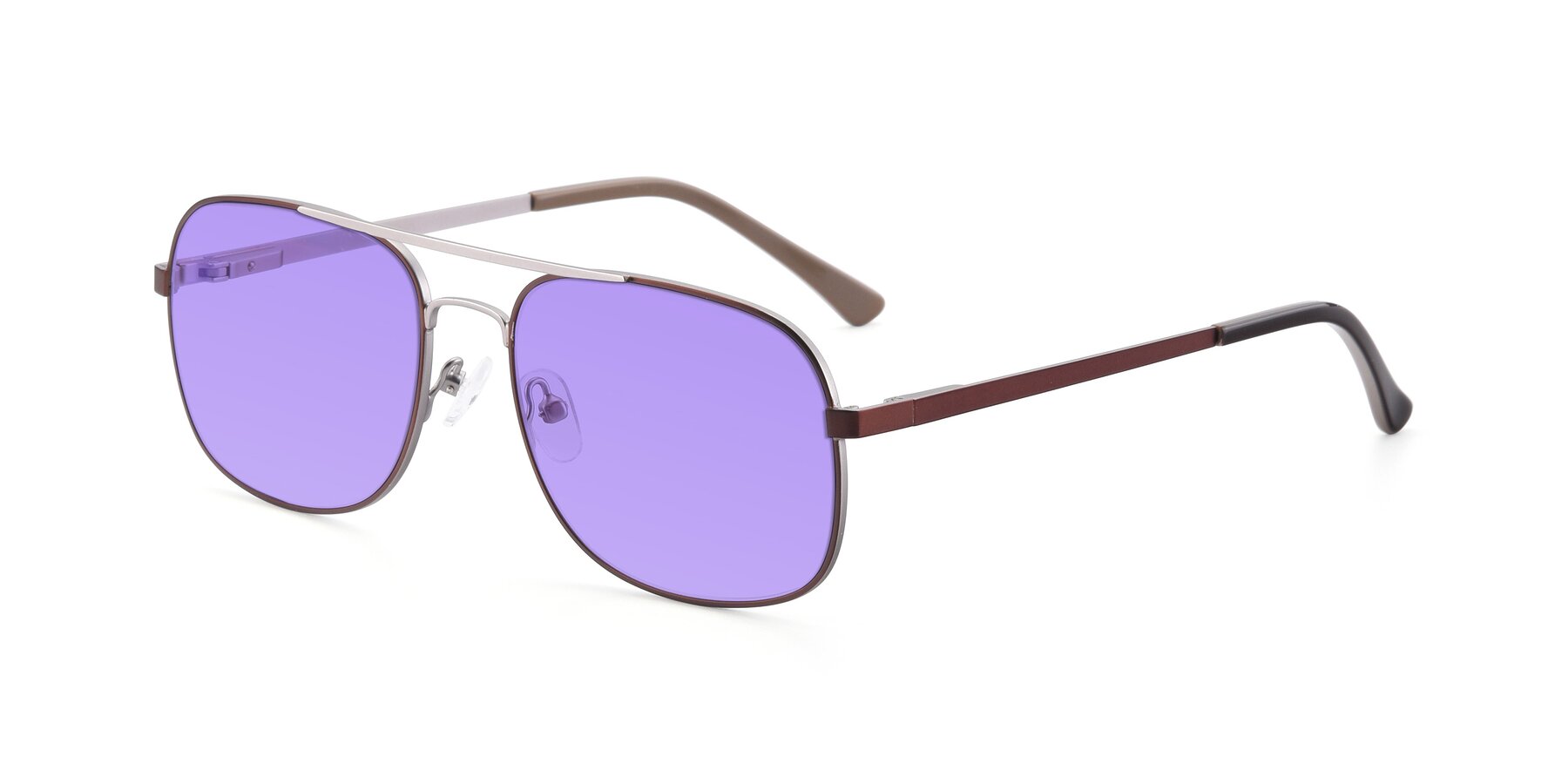 Angle of 9487 in Brown-Silver with Medium Purple Tinted Lenses
