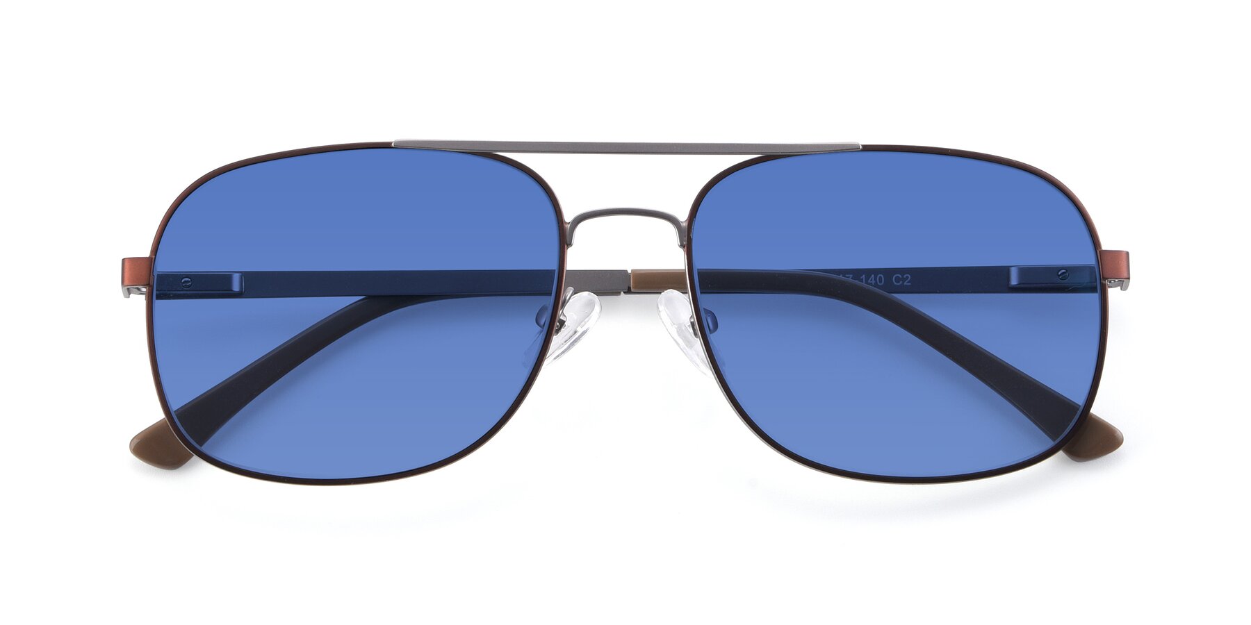 Folded Front of 9487 in Brown-Silver with Blue Tinted Lenses