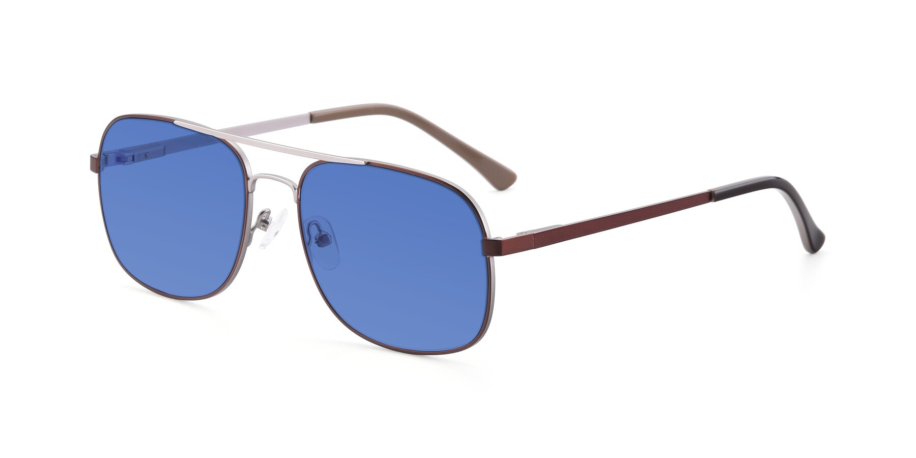 Angle of 9487 in Brown-Silver with Blue Tinted Lenses