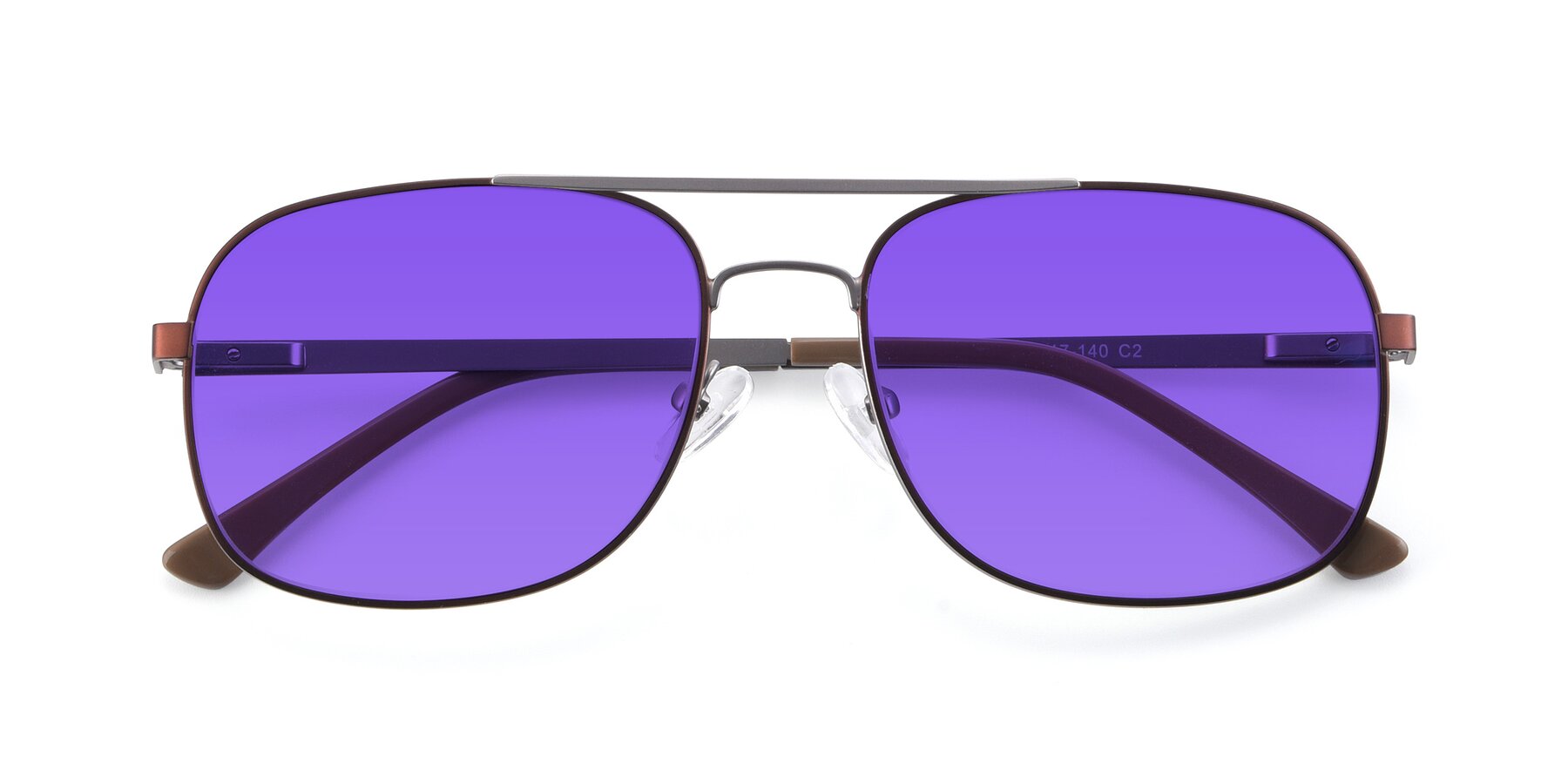 Folded Front of 9487 in Brown-Silver with Purple Tinted Lenses