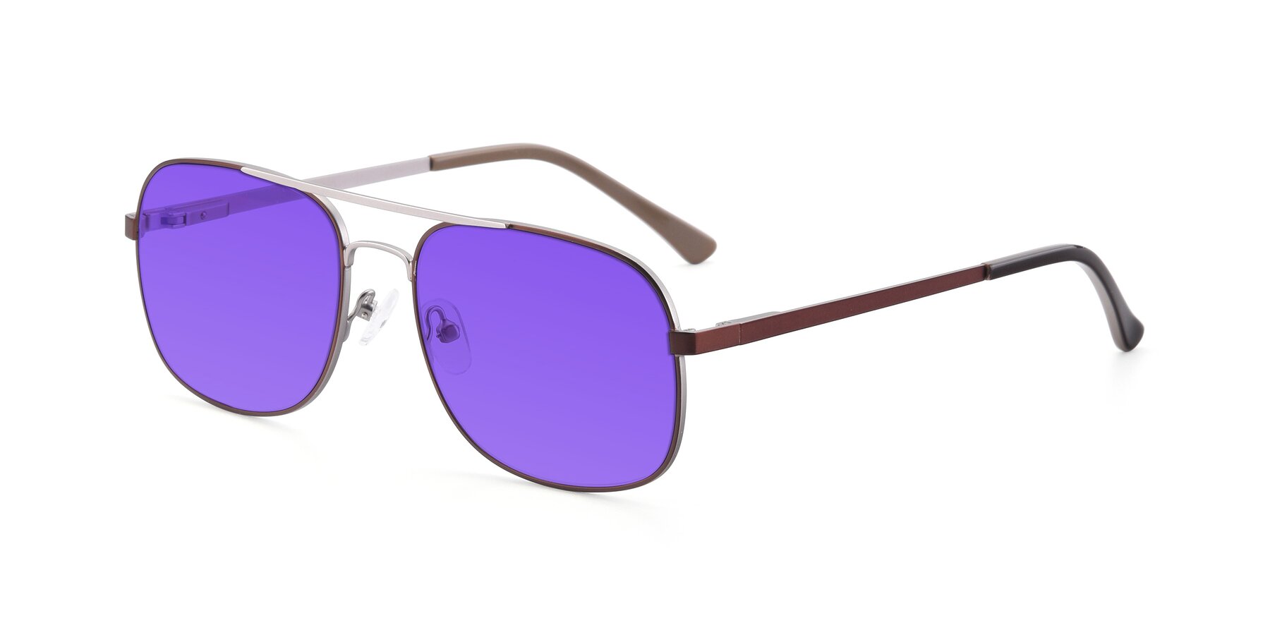 Angle of 9487 in Brown-Silver with Purple Tinted Lenses
