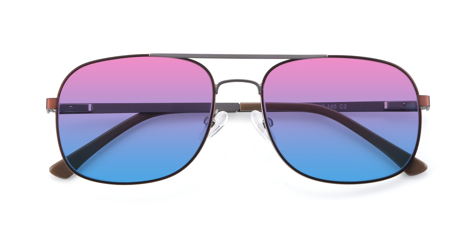 Folded Front of 9487 in Brown-Silver with Pink / Blue Gradient Lenses
