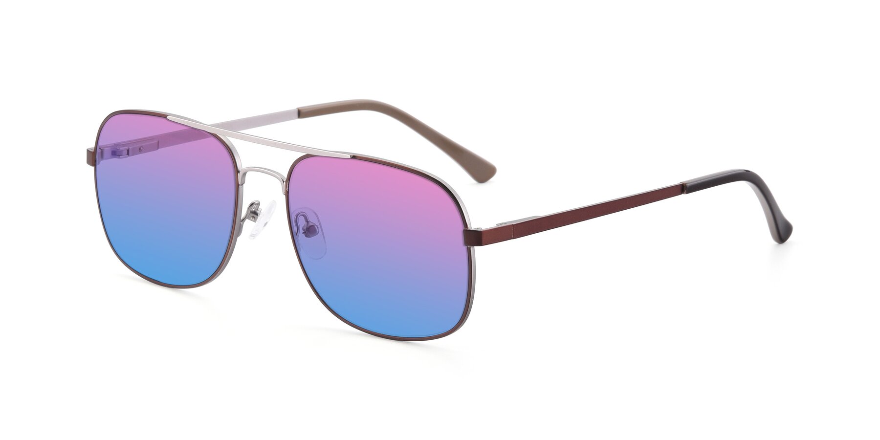 Angle of 9487 in Brown-Silver with Pink / Blue Gradient Lenses