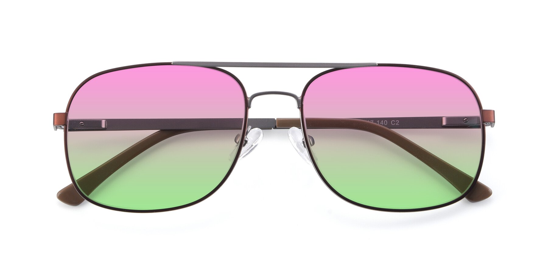 Folded Front of 9487 in Brown-Silver with Pink / Green Gradient Lenses