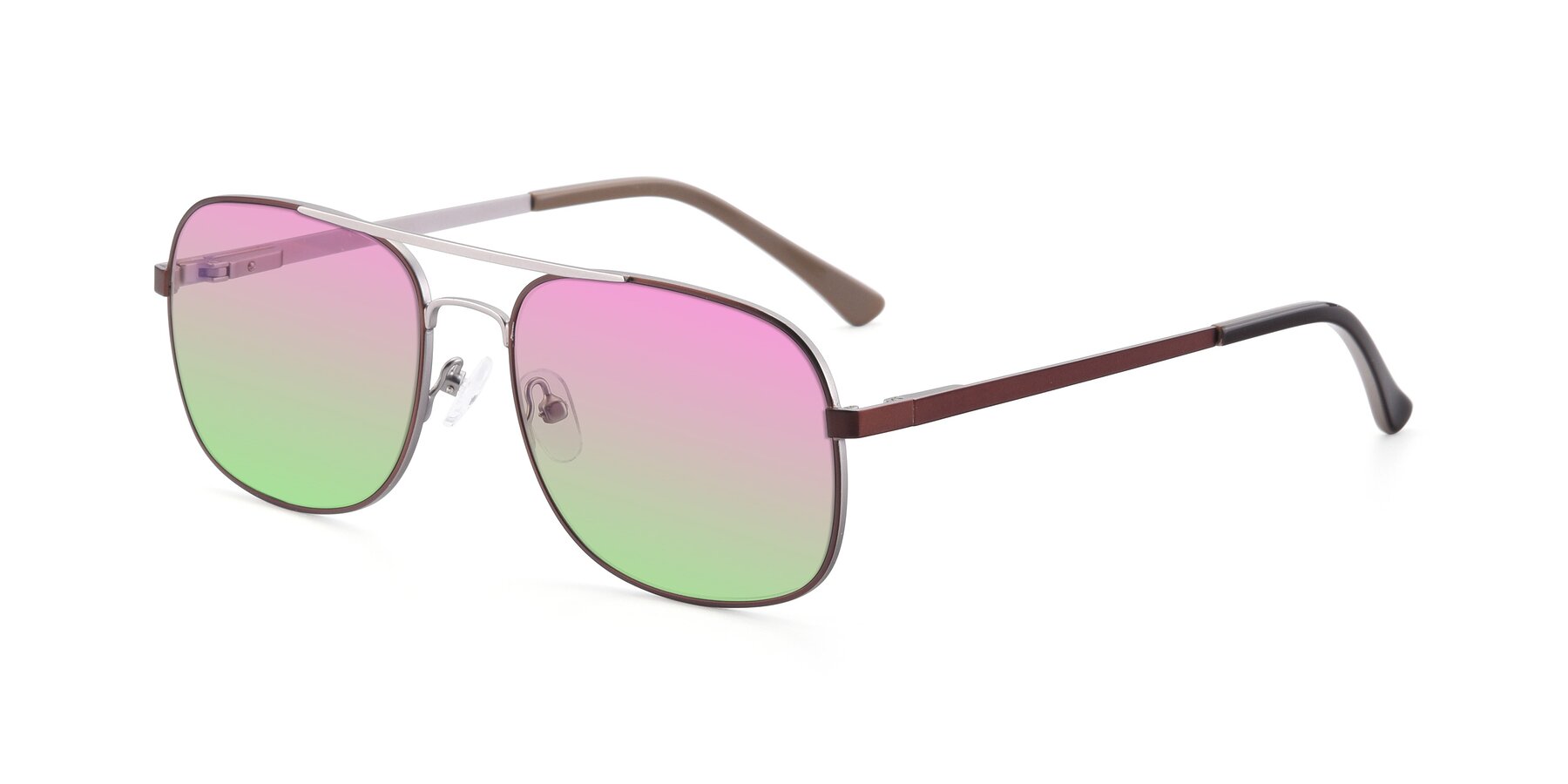 Angle of 9487 in Brown-Silver with Pink / Green Gradient Lenses