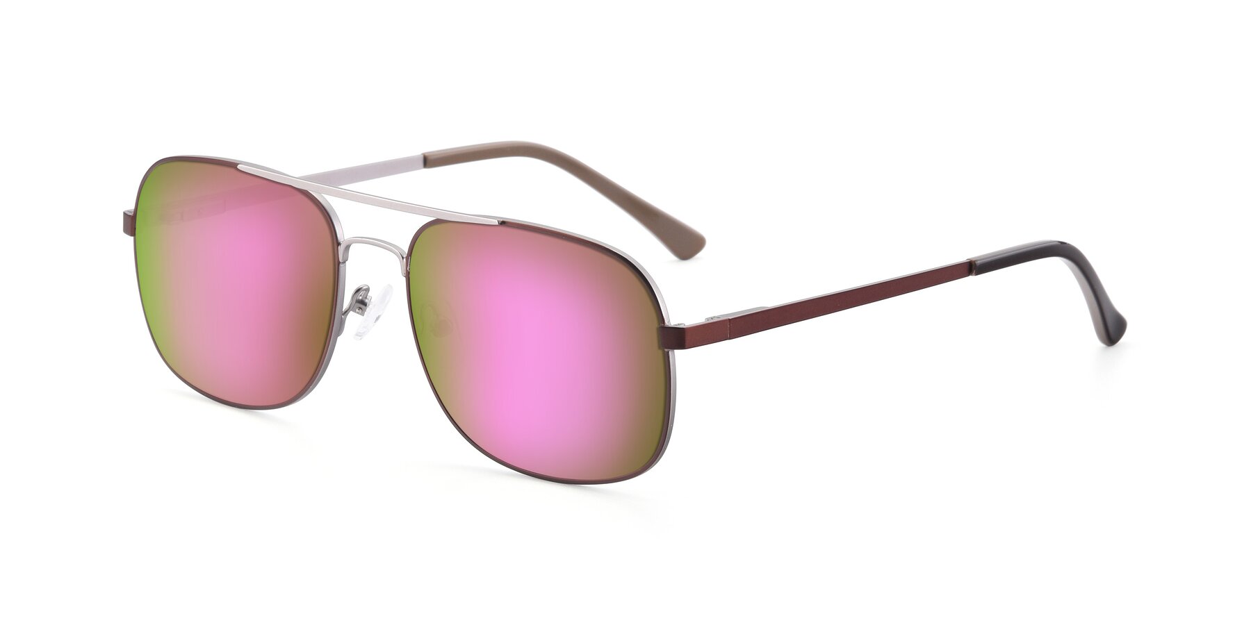 Angle of 9487 in Brown-Silver with Pink Mirrored Lenses
