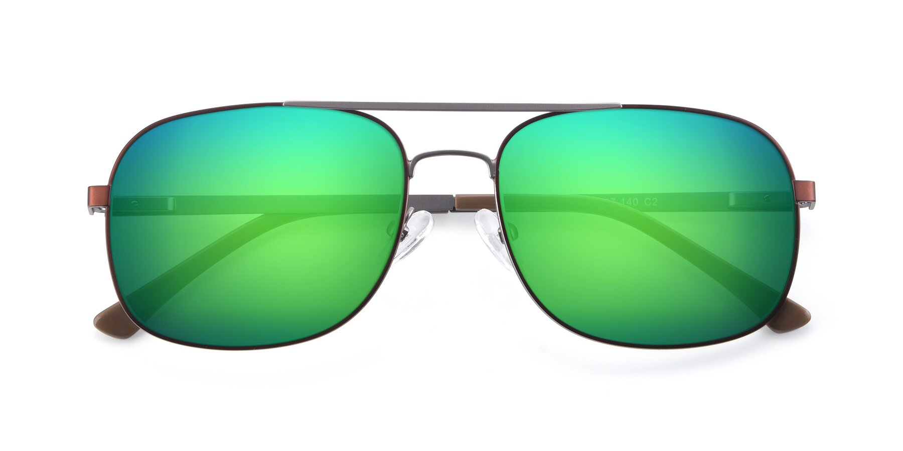 Folded Front of 9487 in Brown-Silver with Green Mirrored Lenses