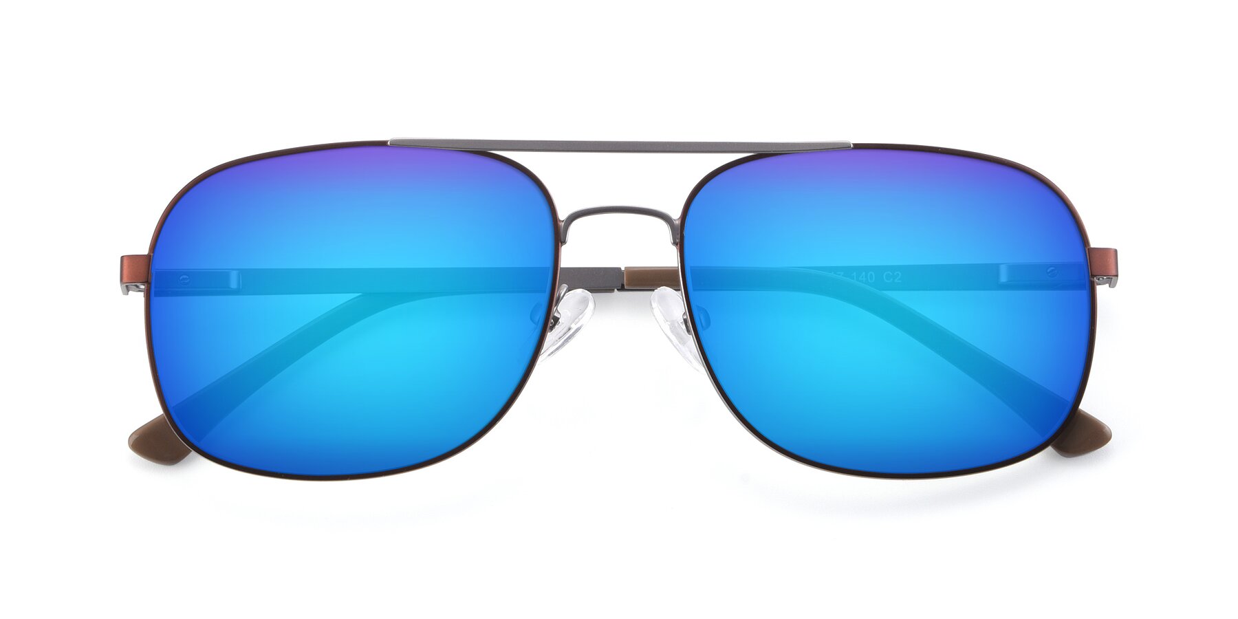 Folded Front of 9487 in Brown-Silver with Blue Mirrored Lenses