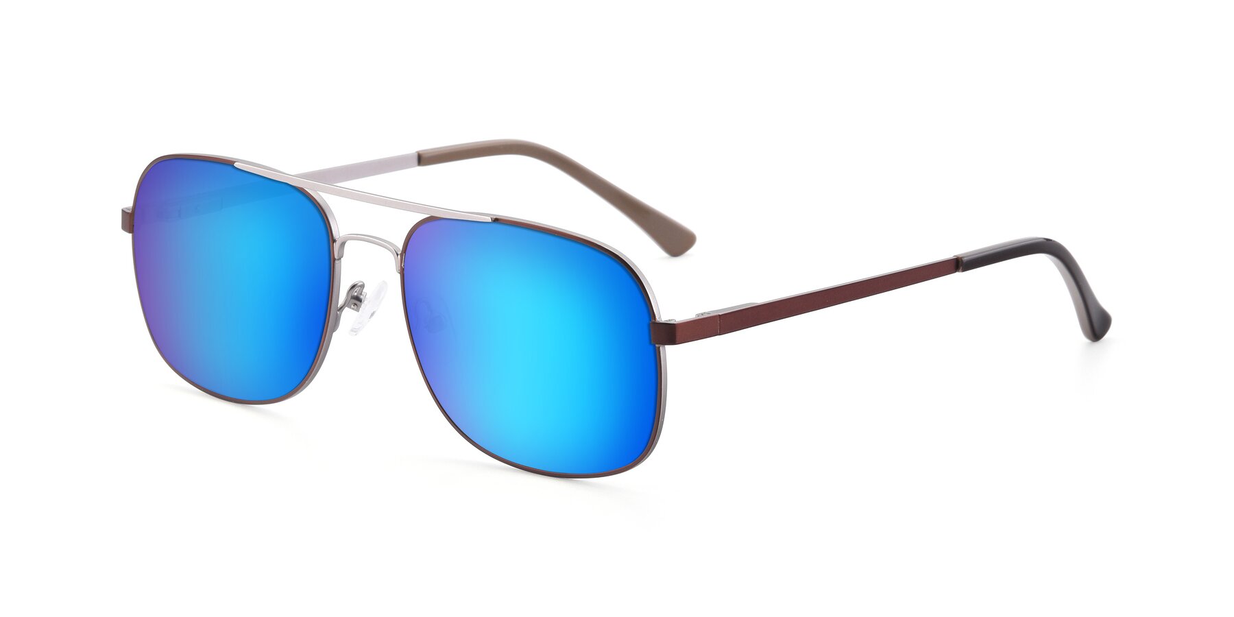 Angle of 9487 in Brown-Silver with Blue Mirrored Lenses