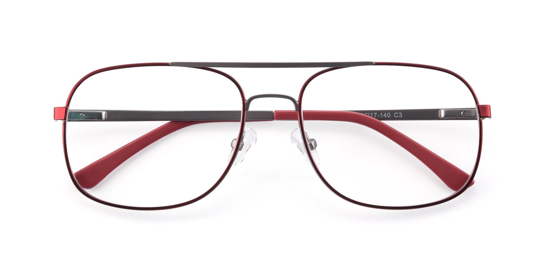 Folded Front of 9487 in Wine-Silver with Clear Eyeglass Lenses