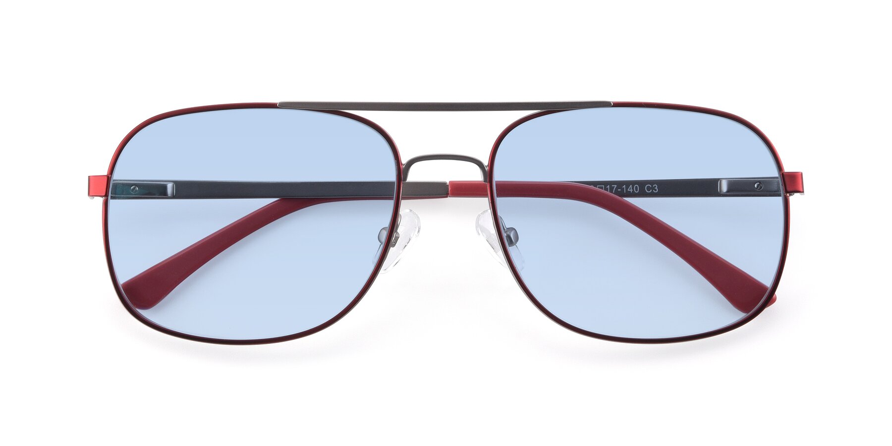 Folded Front of 9487 in Wine-Silver with Light Blue Tinted Lenses