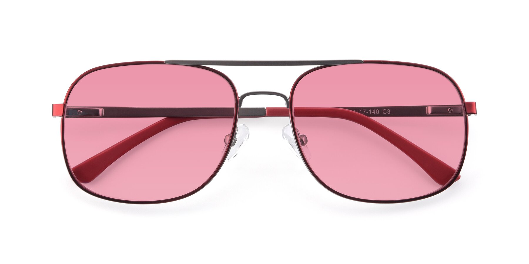 Folded Front of 9487 in Wine-Silver with Pink Tinted Lenses