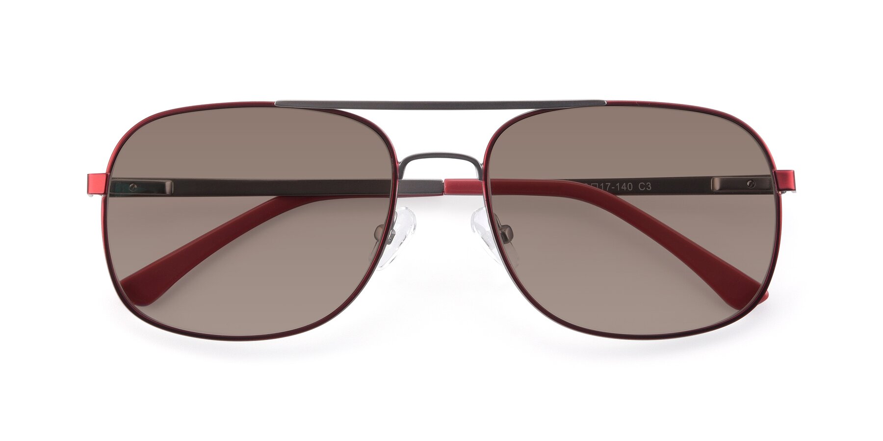 Folded Front of 9487 in Wine-Silver with Medium Brown Tinted Lenses