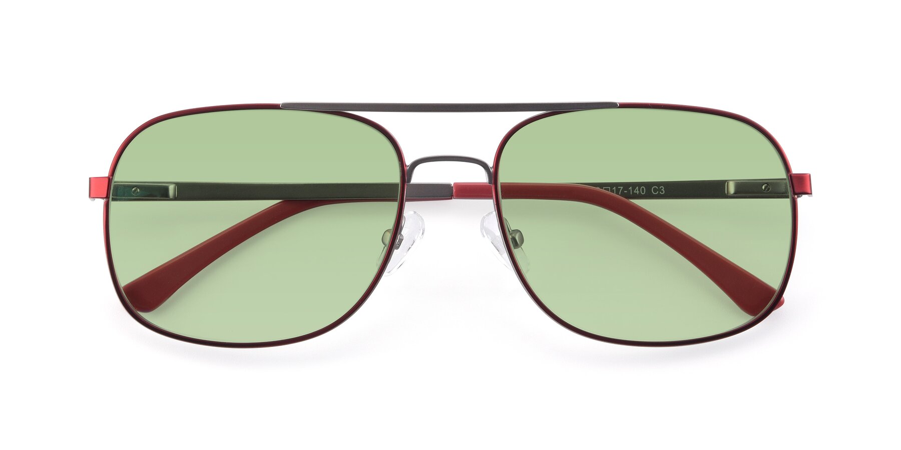 Folded Front of 9487 in Wine-Silver with Medium Green Tinted Lenses