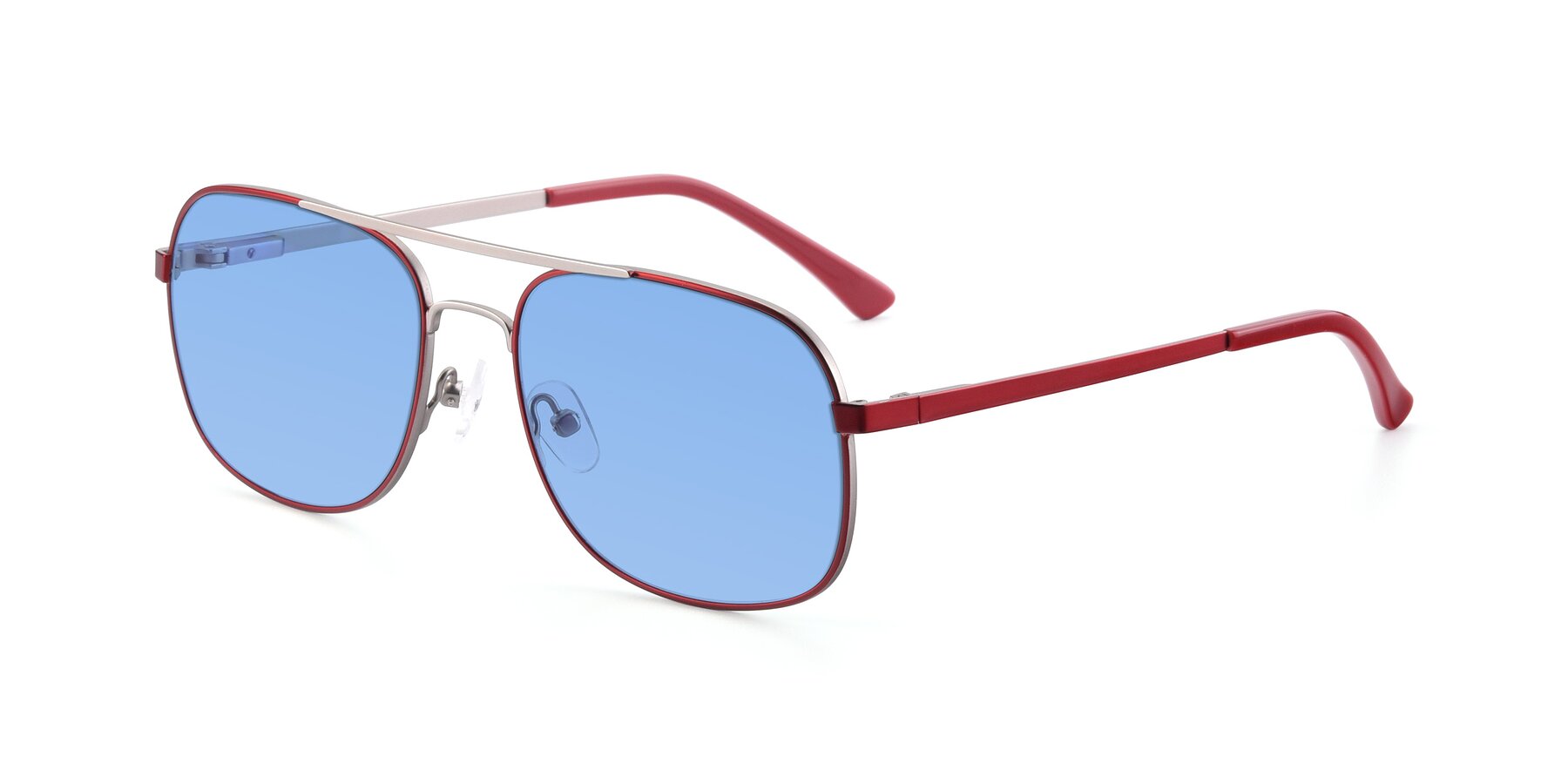 Angle of 9487 in Wine-Silver with Medium Blue Tinted Lenses