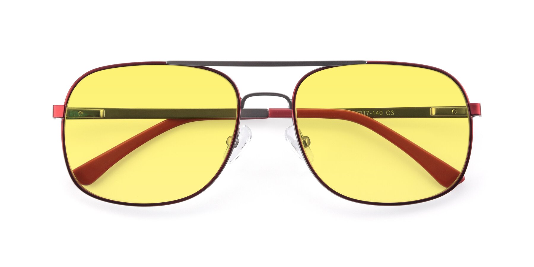 Folded Front of 9487 in Wine-Silver with Medium Yellow Tinted Lenses
