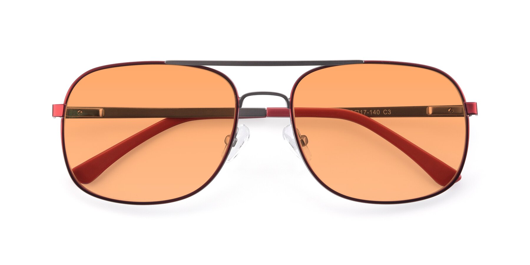 Folded Front of 9487 in Wine-Silver with Medium Orange Tinted Lenses