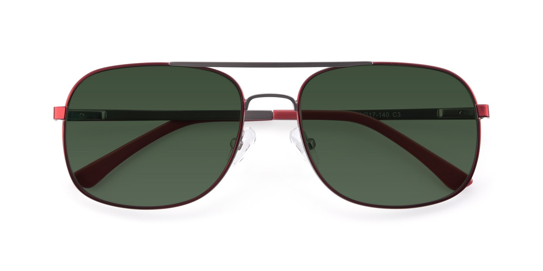 Folded Front of 9487 in Wine-Silver with Green Tinted Lenses