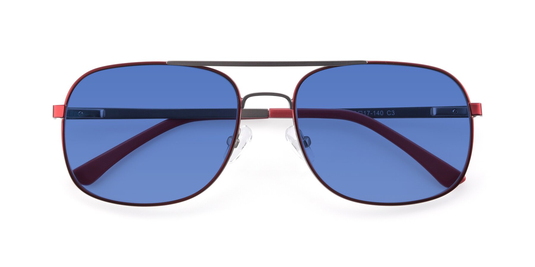 Folded Front of 9487 in Wine-Silver with Blue Tinted Lenses