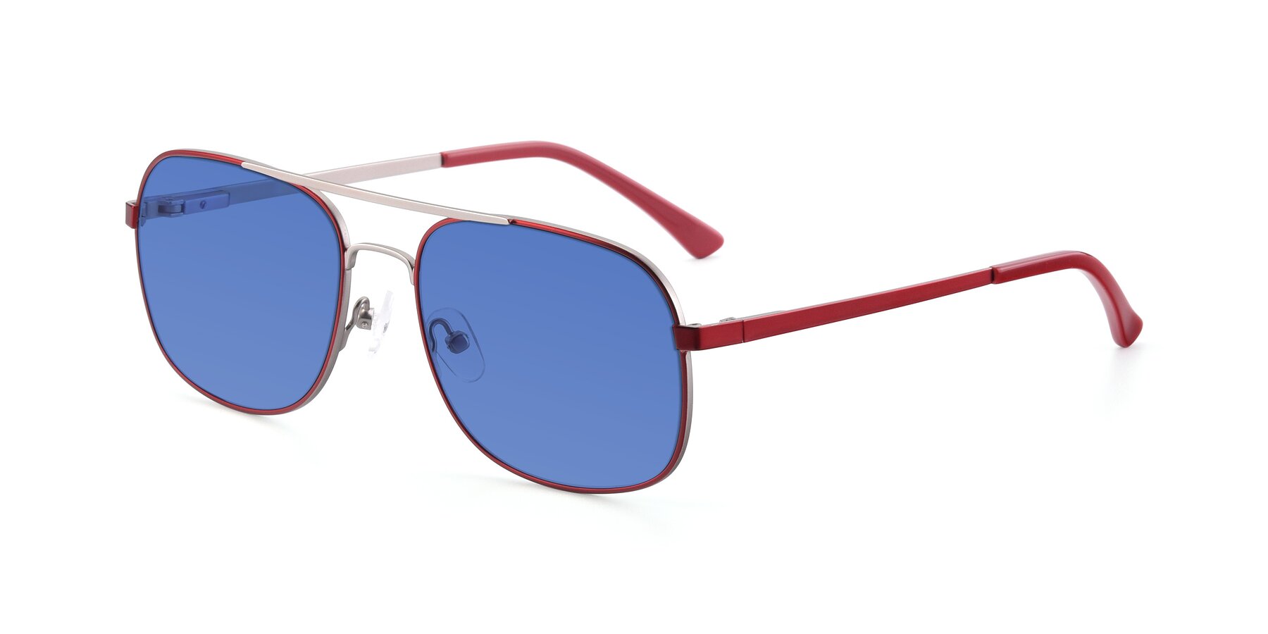 Angle of 9487 in Wine-Silver with Blue Tinted Lenses