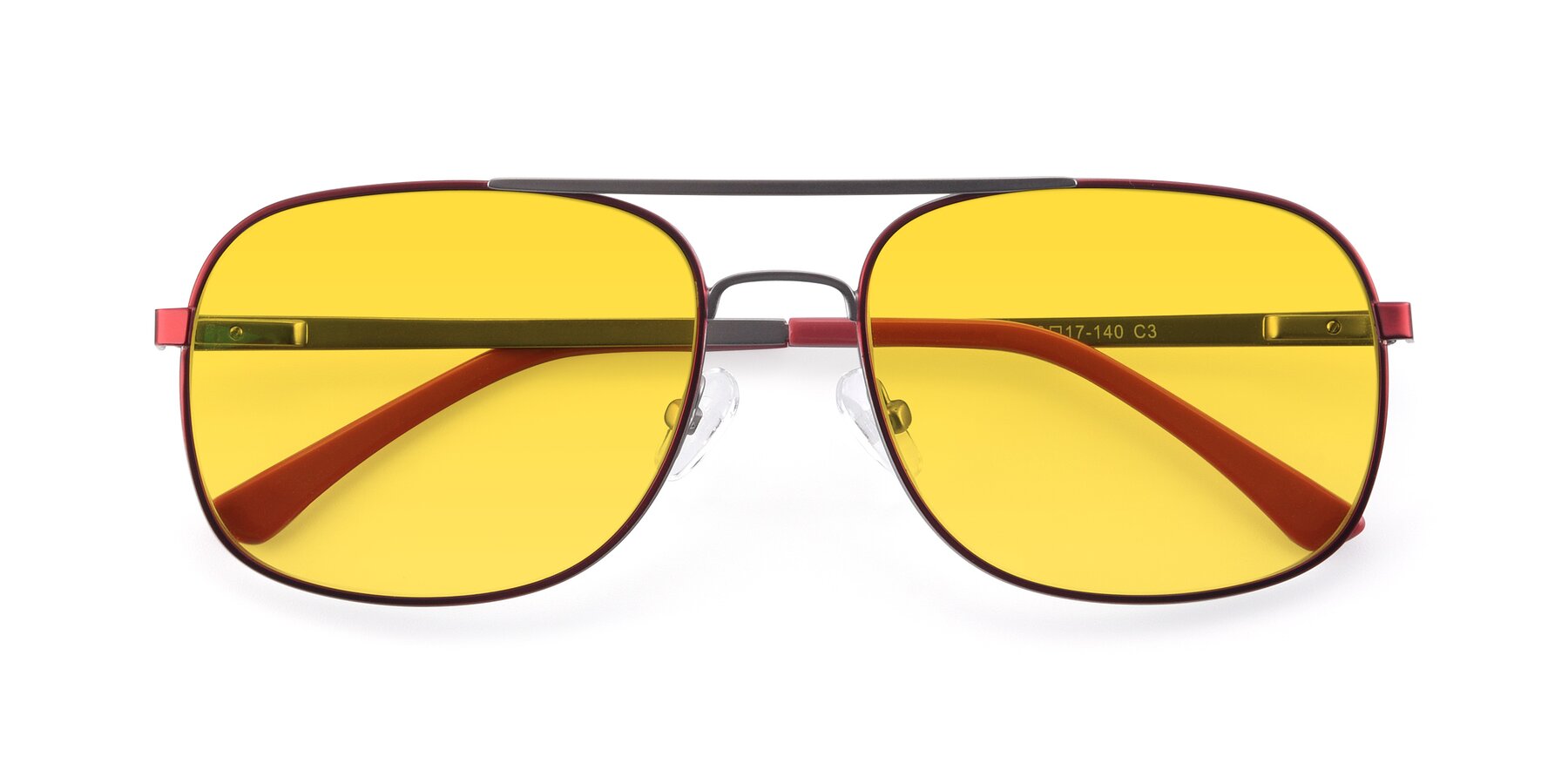 Folded Front of 9487 in Wine-Silver with Yellow Tinted Lenses