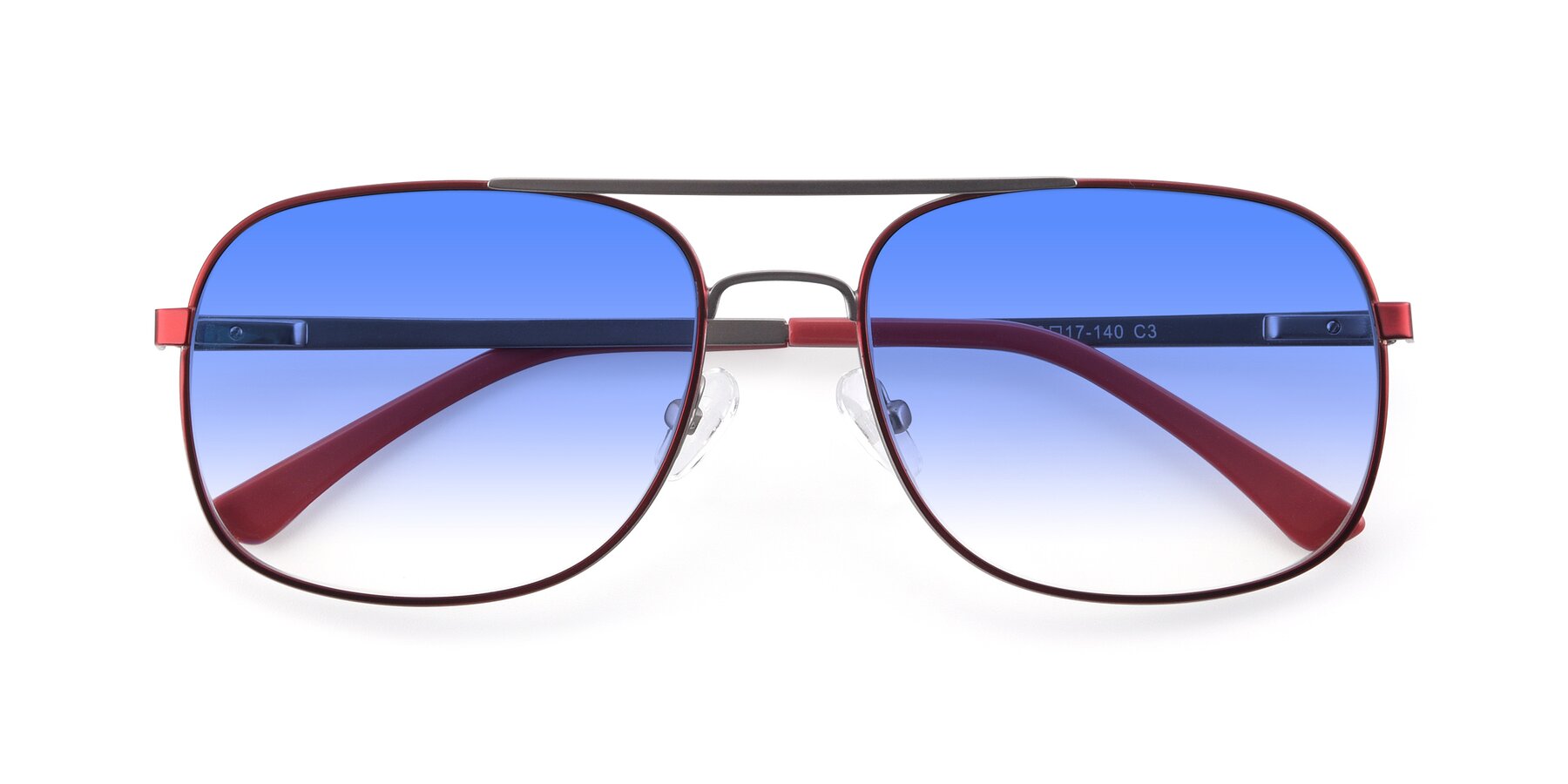 Folded Front of 9487 in Wine-Silver with Blue Gradient Lenses