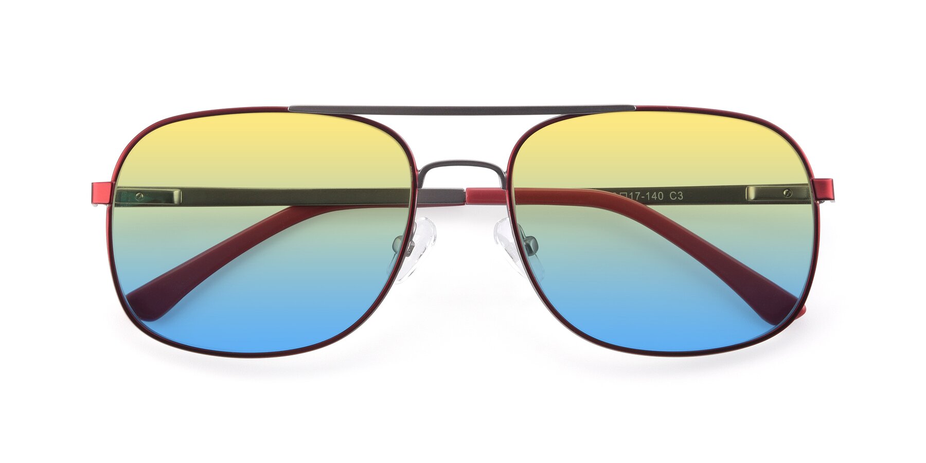Folded Front of 9487 in Wine-Silver with Yellow / Blue Gradient Lenses