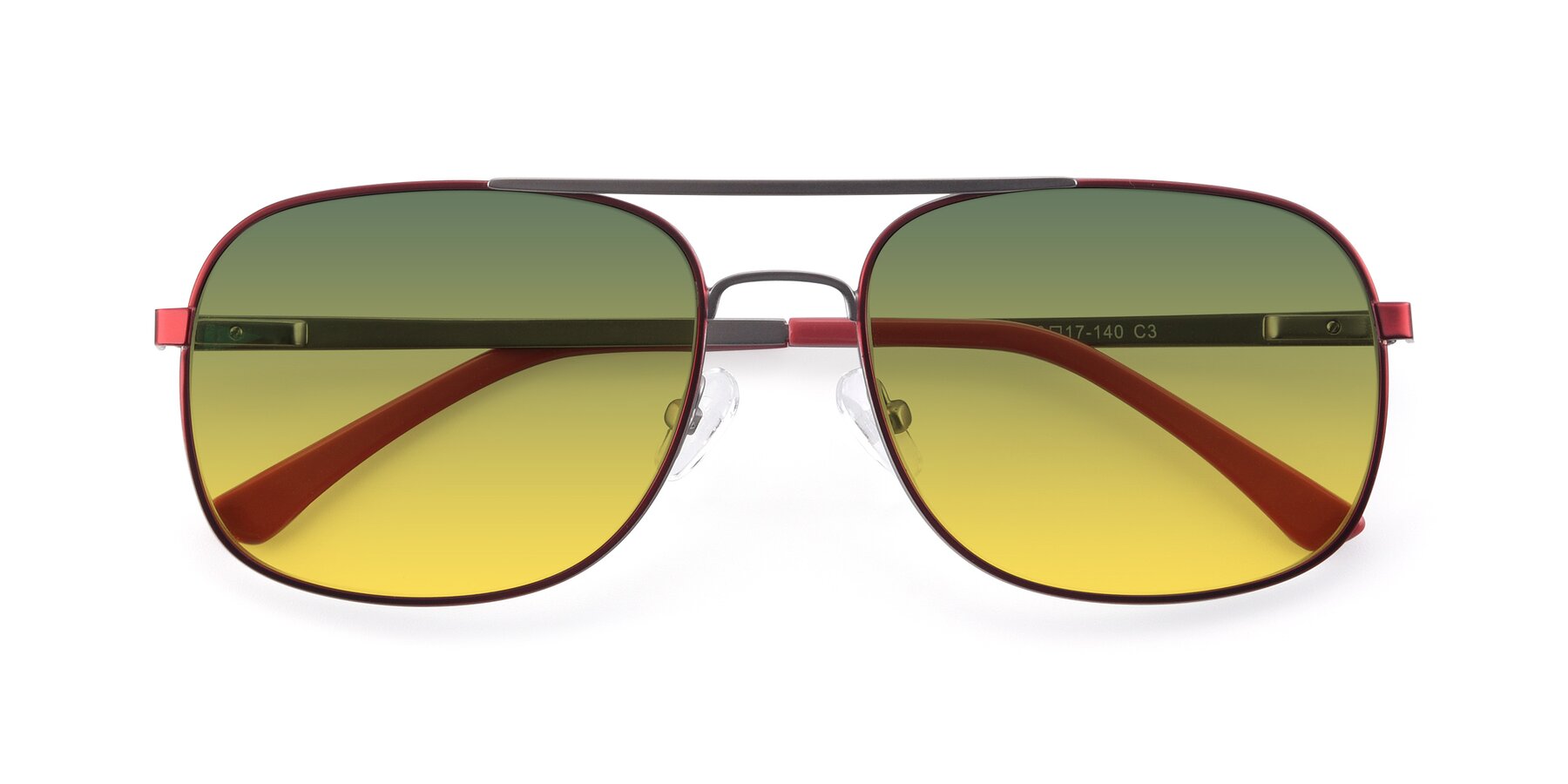 Folded Front of 9487 in Wine-Silver with Green / Yellow Gradient Lenses
